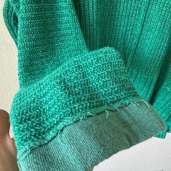 Free People Oversized V-Neck Sweater Sz XS/S Kelly Green Chunky Knit Pullover - Picture 8 of 10